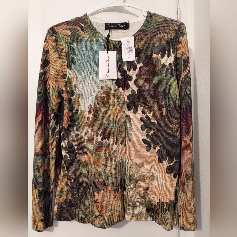 $1,990 NEW OSCAR DE LA RENTA GREEN LANDSCAPE CARDIGAN US S